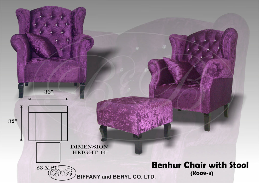 Benhur Accent Chair w/ Stool w/ Crystals